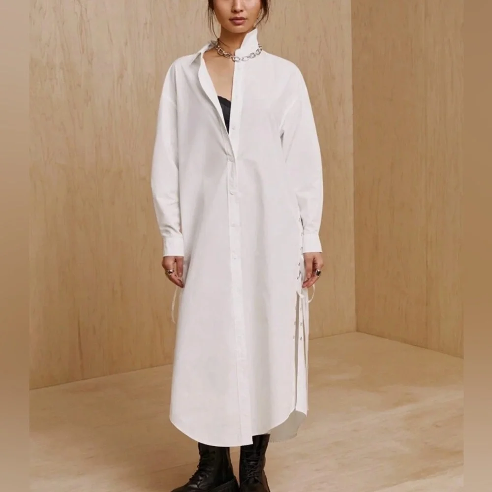 SHEIN X MONSE Side-Laced Button-Down Shirt Dress - Picture 2 of 9